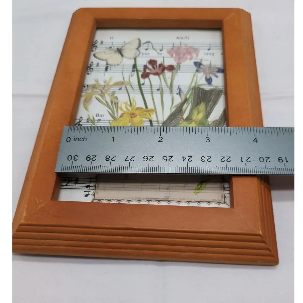 Burnes Wood Frame 4x6 Cottagecore Botanical Bird Butterfly Upcycled Art Decor